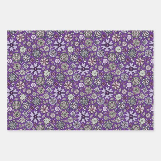 Retro pastel roze Paarse bloem naadloos patroon Inpakpapier Vel (Voorkant)