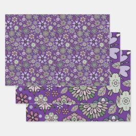 Retro pastel roze Paarse bloem naadloos patroon Inpakpapier Vel