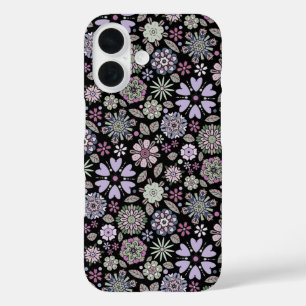 Retro Pastel Roze Paarse Bloemige Naadloos Patroon iPhone 16 Hoesje