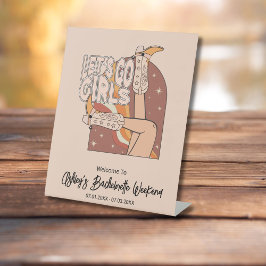 Retro Pastel Roze Rodeo Bachelorette Achtergrond S Reclamebord Met Voetstuk