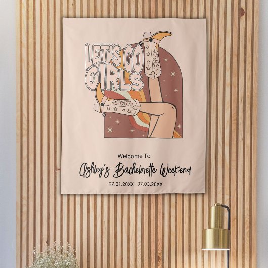 Retro Pastel Roze Rodeo Bachelorette Achtergrond S Wandkleed