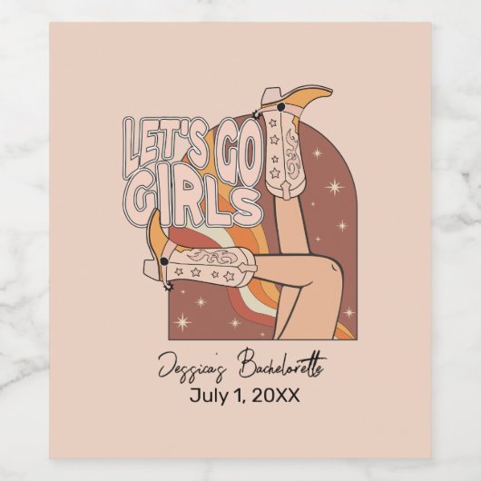 Retro Pastel Roze Rodeo vrijgezellenfeest Wijn Etiket (Enkel label)