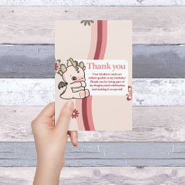 Retro Pastel Roze Schattigee Baby Dragon Bedankkaart