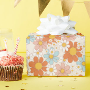Retro Pastel Roze Sinaasappel Floral Wrapping Pape Cadeaupapier