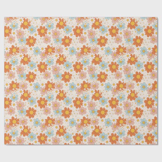 Retro Pastel Roze Sinaasappel Floral Wrapping Pape Cadeaupapier (Vlak)