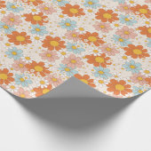 Retro Pastel Roze Sinaasappel Floral Wrapping Pape Cadeaupapier (Hoek)
