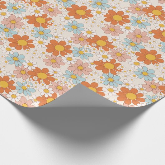 Retro Pastel Roze Sinaasappel Floral Wrapping Pape Cadeaupapier (Hoek)