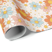 Retro Pastel Roze Sinaasappel Floral Wrapping Pape Cadeaupapier (Rol Hoek)