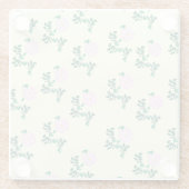 Retro Pastel Roze Ventilator Roos Patroon Glazen Onderzetter (Achterkant)