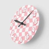 Retro Pastel Roze Wit Wavy Checkerboard Ronde Klok (Hoek)