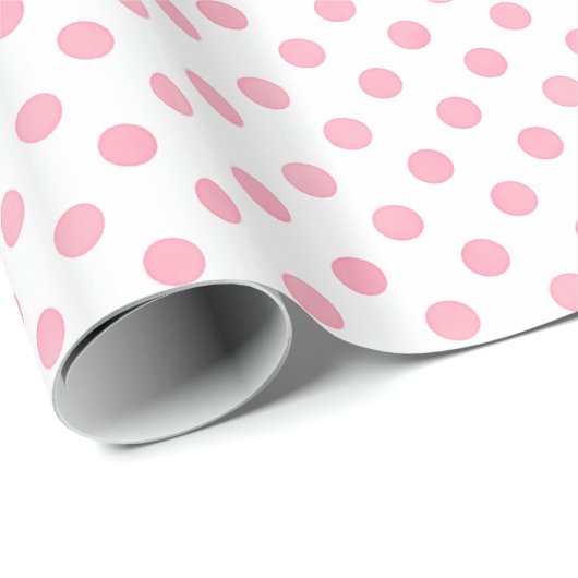 Retro pastel roze witte poka dots patroon cadeaupapier (Rol Hoek)