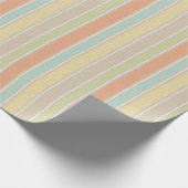 Retro Pastel Sinaasappel Blauwgroen Beige Gestree Cadeaupapier (Hoek)