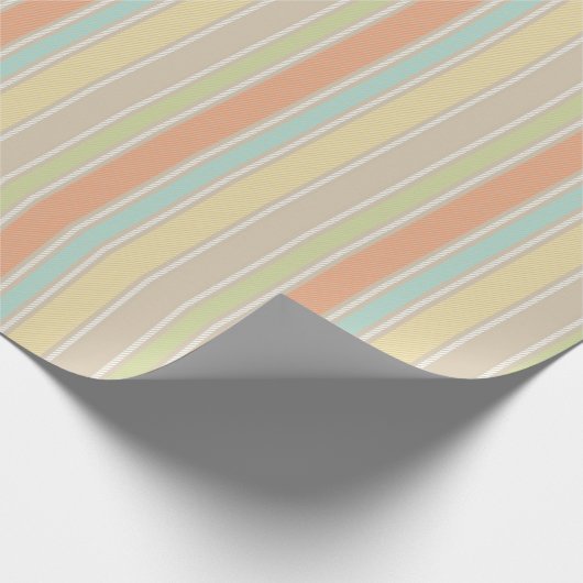 Retro Pastel Sinaasappel Blauwgroen Beige Gestree Cadeaupapier (Hoek)