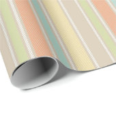 Retro Pastel Sinaasappel Blauwgroen Beige Gestree Cadeaupapier (Rol Hoek)