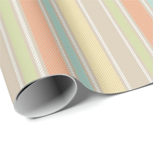 Retro Pastel Sinaasappel Blauwgroen Beige Gestree Cadeaupapier (Rol Hoek)