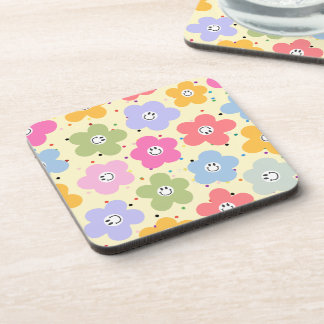 Retro Pastel Smiley Bloem Patroon Drink Onderschaa Bier Onderzetter