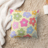 Retro Pastel Smiley Bloem Patroon Worp Kussen (Deken)