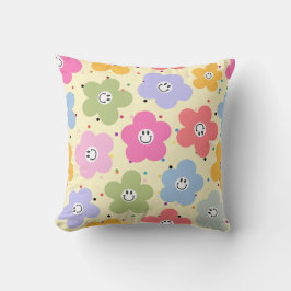 Retro Pastel Smiley Bloem Patroon Worp Kussen