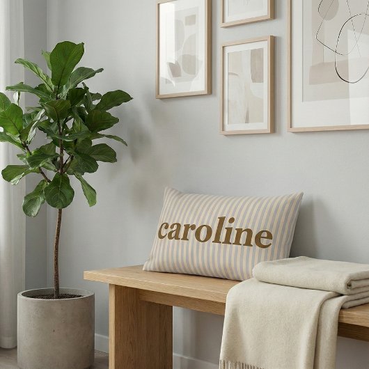 Retro Pastel Streep Gepersonaliseerde Bruine Naam Kussen