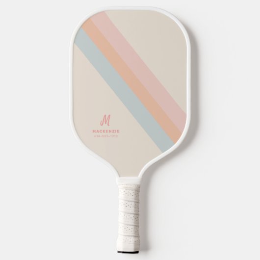 Retro Pastel Strepen Aangepaste Monogram Naam Pickleball Paddle (Achterkant)