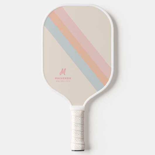 Retro Pastel Strepen Aangepaste Monogram Naam Pickleball Paddle (Voorkant)