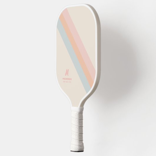 Retro Pastel Strepen Aangepaste Monogram Naam Pickleball Paddle (Links)