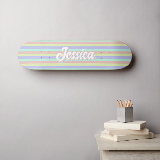 Retro pastel strepen Gepersonaliseerde naam Persoonlijk Skateboard (Muurkunst (Horizontaal))