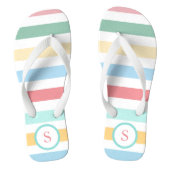 Retro Pastel Stripes met uw monogram Teenslippers (Voetbed)