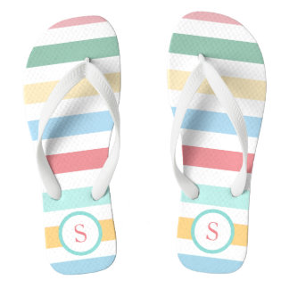 Retro Pastel Stripes met uw monogram Teenslippers