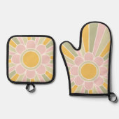 Retro Pastel Sunshine Personalized Kitchen  Ovenwant & Pannenlap Set (Voorkant)