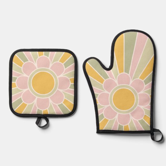 Retro Pastel Sunshine Personalized Kitchen  Ovenwant & Pannenlap Set (Voorkant)
