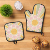 Retro Pastel Sunshine Personalized Kitchen  Ovenwant & Pannenlap Set (Top down)