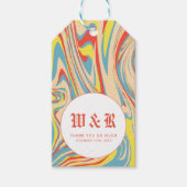 Retro Pastel Swirl Marmer Abstract Monogram Cadeaulabel (Voorkant)