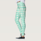 Retro pastel turquoise raster patroon leggings (Links)