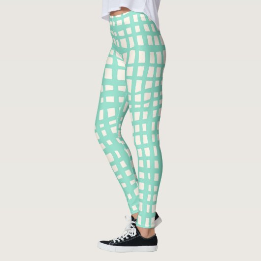 Retro pastel turquoise raster patroon leggings (Links)