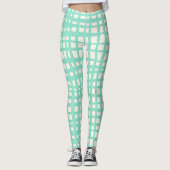 Retro pastel turquoise raster patroon leggings (Voorkant)