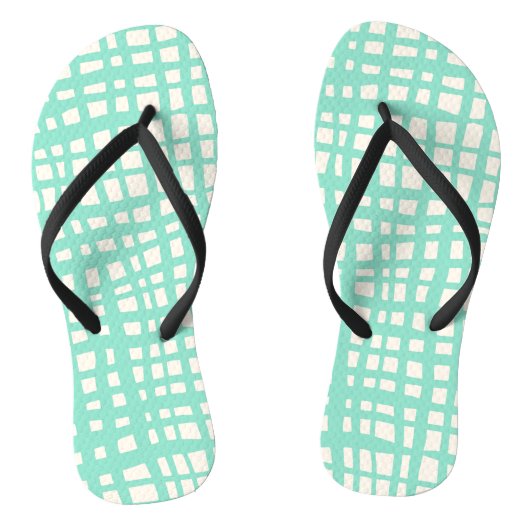 Retro pastel turquoise raster patroon teenslippers (Voetbed)