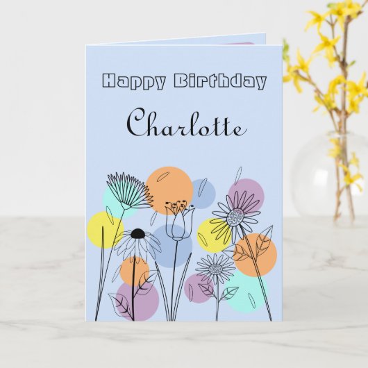 Retro Pastel Verjaardag Kaart (Gele Bloem)