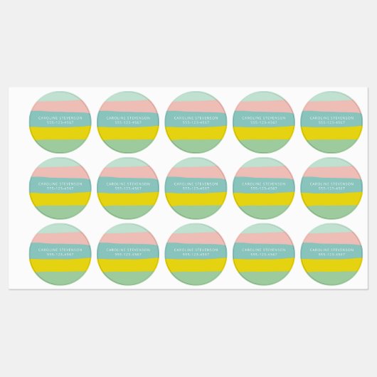 Retro Pastel Wavy Stripe Aangepaste naam Contactge Labels (Vel)