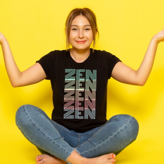 retro pastel ZEN Kleurrijke gradiënt Yoga zwart T-shirt