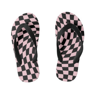 Retro Pastel zwart roze cheques gekookt checkboard Kinder Teenslippers