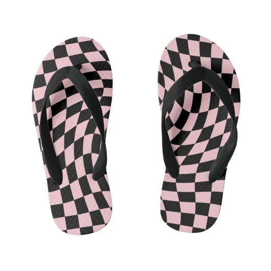 Retro Pastel zwart roze cheques gekookt checkboard Kinder Teenslippers (Voetbed)