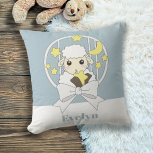 Retro Pastelblauwe Cute Cartoon Lam Kussen