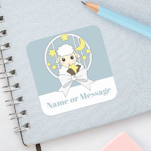 Retro Pastelblauwe Cute Cartoon Lam Vierkante Sticker