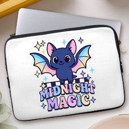 Retro Pastelcore Cute Halloween Bat & Checkerboard Laptop Sleeve
