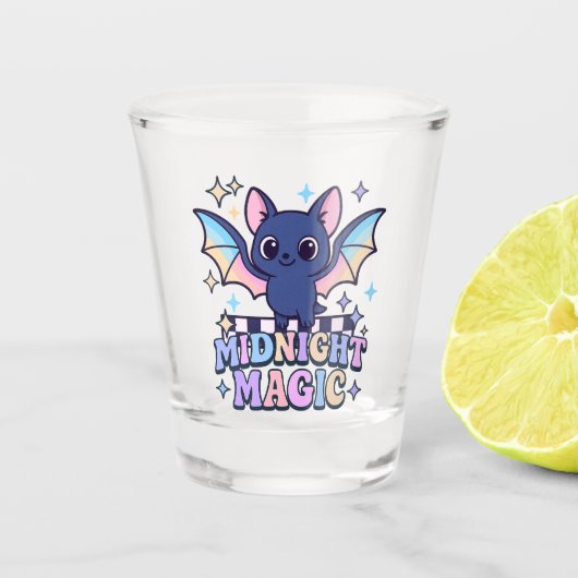 Retro Pastelcore Cute Halloween Bat & Checkerboard Shot Glas (Voorkant)