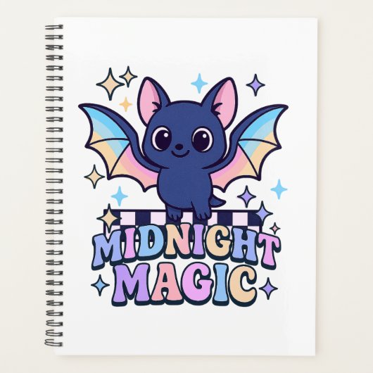 Retro Pastelcore Schattigee Halloween Bat & Checke Planner (Voorkant)