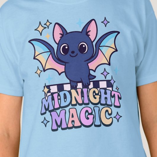 Retro Pastelcore Schattigee Halloween Bat & Checke T-shirt