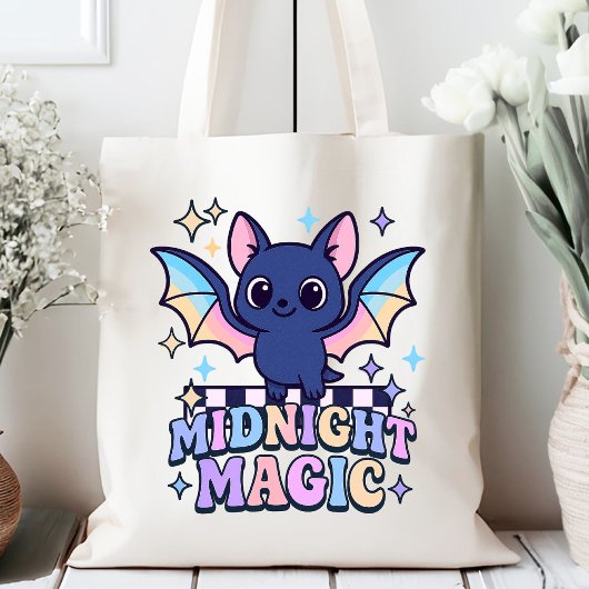 Retro Pastelcore Schattigee Halloween Bat & Checke Tote Bag