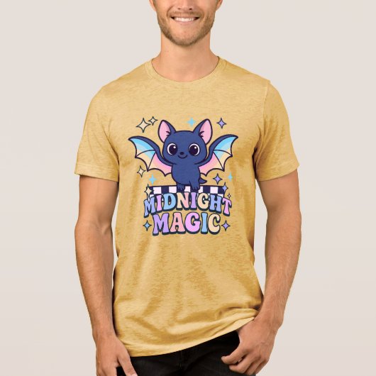 Retro Pastelcore Schattigee Halloween Bat & Checke Tri-Blend Shirt (Voorkant)